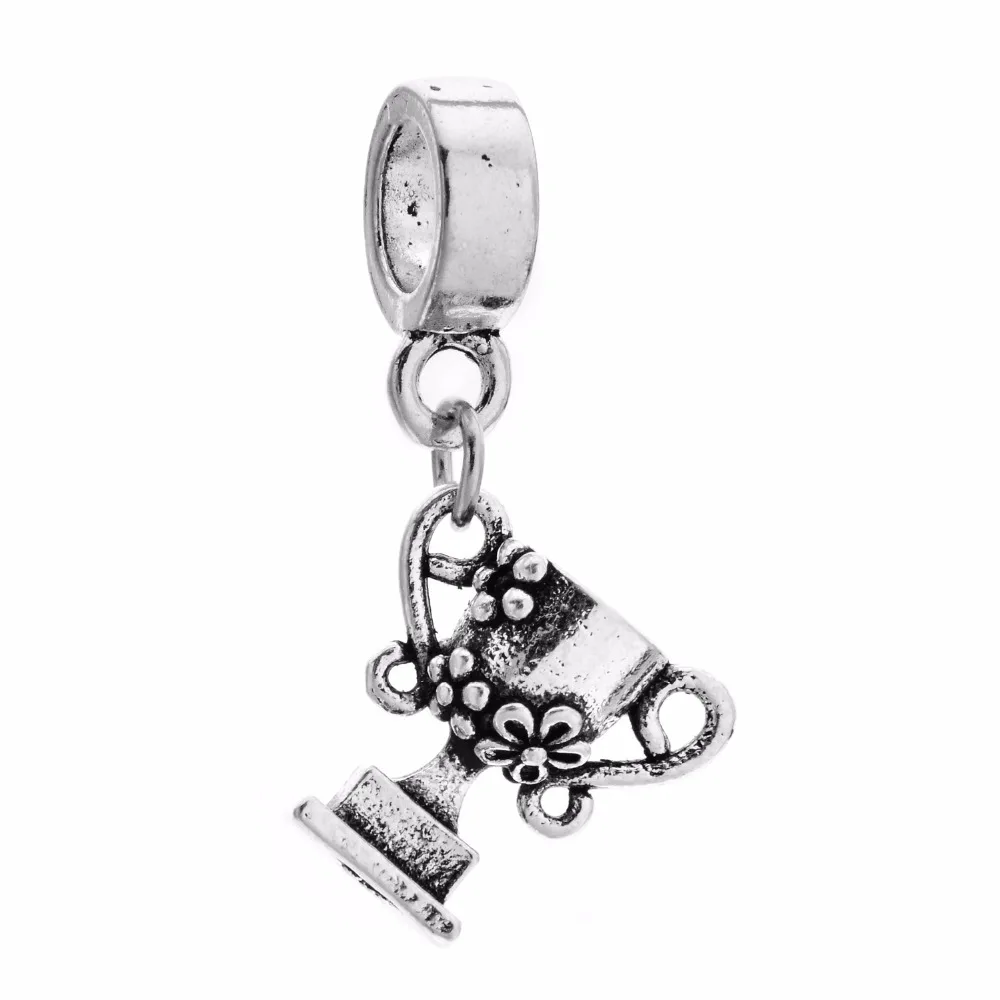 

New 925 plated silver bead Achievement trophy pendant charm Pink crystal beads Pendant bracelet DIY jewelry gifts