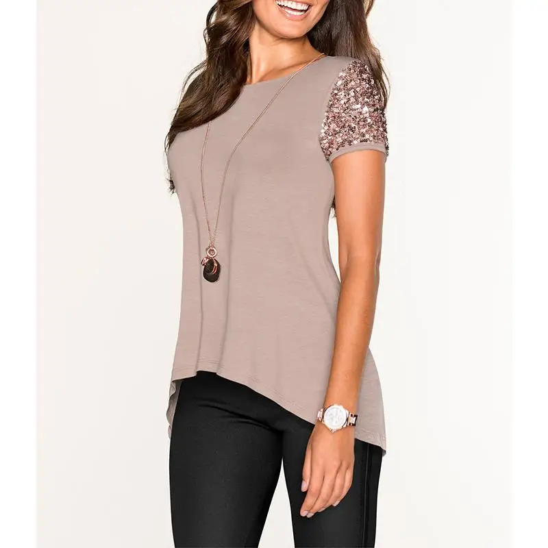 2018 Summer Women T-Shirts Casual O-Neck Short Sleeve Sequins T-Shirt Women Solid Loose Fashion Tops Tees WS9565M 2018 Summer Women T-Shirts Casual O-Neck Short Sleeve Sequins T-Shirt Women Solid Loose Fashion Tops Tees WS9565M