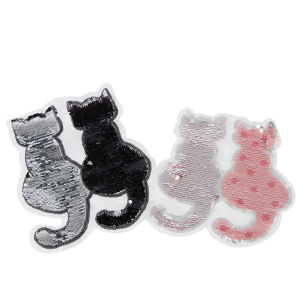 

1 Pcs 20*18cm Cute Cat Reversible Change Color Sequins Sew on Patches for Clothes DIY Shining Patch Applique Bag Clothing Craft