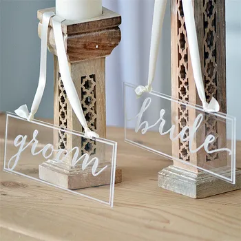 

Clear Acrylic Wedding Chair Signs Hanging Signs Bride and Groom Chair Signs Table Decoration Wedding Signs