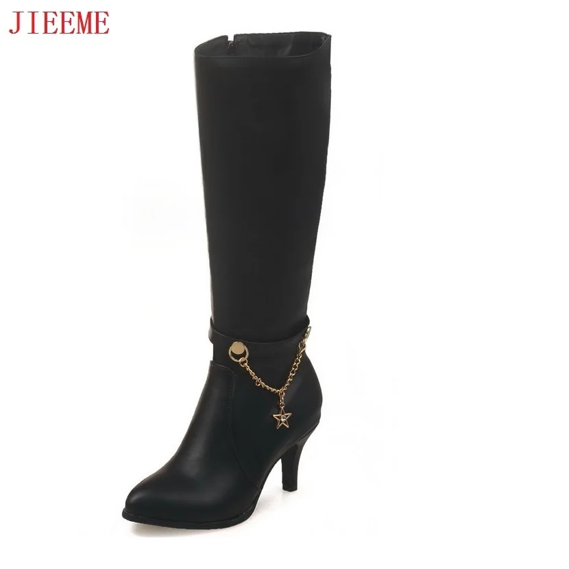 2018 New arrival Fashion Winter Black Red Pointed Toe Zip High heels Thin Knee-high Women Boots | Обувь