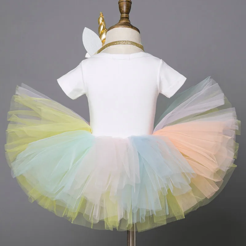 Нарядное платье с единорогом; одежда для маленьких девочек; костюм с единорогом; платья для девочек; для крещения; для первого дня рождения; нарядная разноцветная одежда