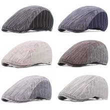 Мужские женские льняные хлопковые полосатые береты для вождения, Кепка от солнца, Регулируемая Кепка для газетчиков, HATCS0236