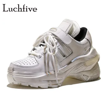

Hot Runaway Platform casual shoes woman classic Lace up Round toe Leisure Outwear Black White High Wedges Shoes Woman