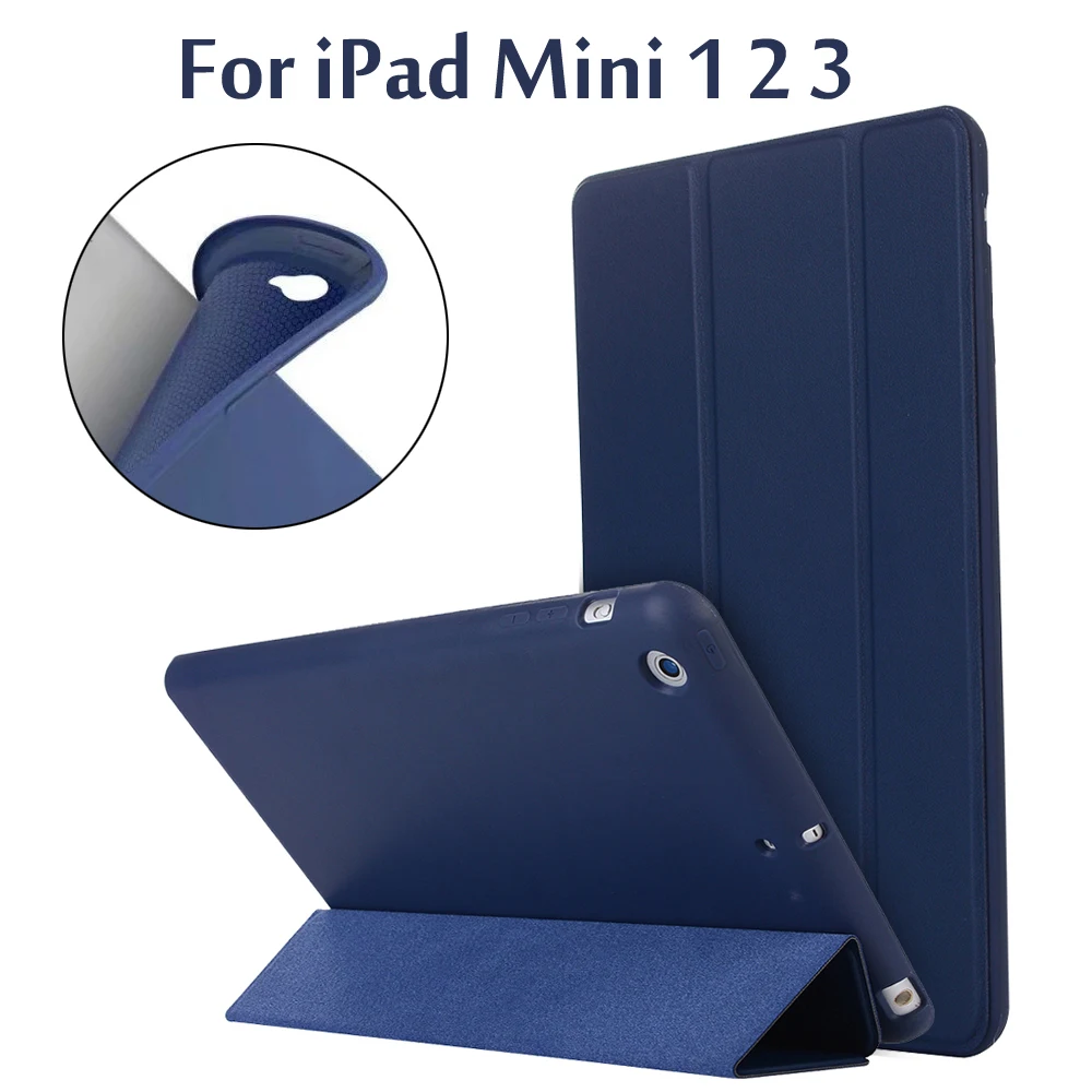 

For iPad Mini 1 2 3 Case Silicone Soft Back Folio Stand with Auto Sleep/Wake Up PU Leather Smart Cover Case For iPad Mini1/2/3