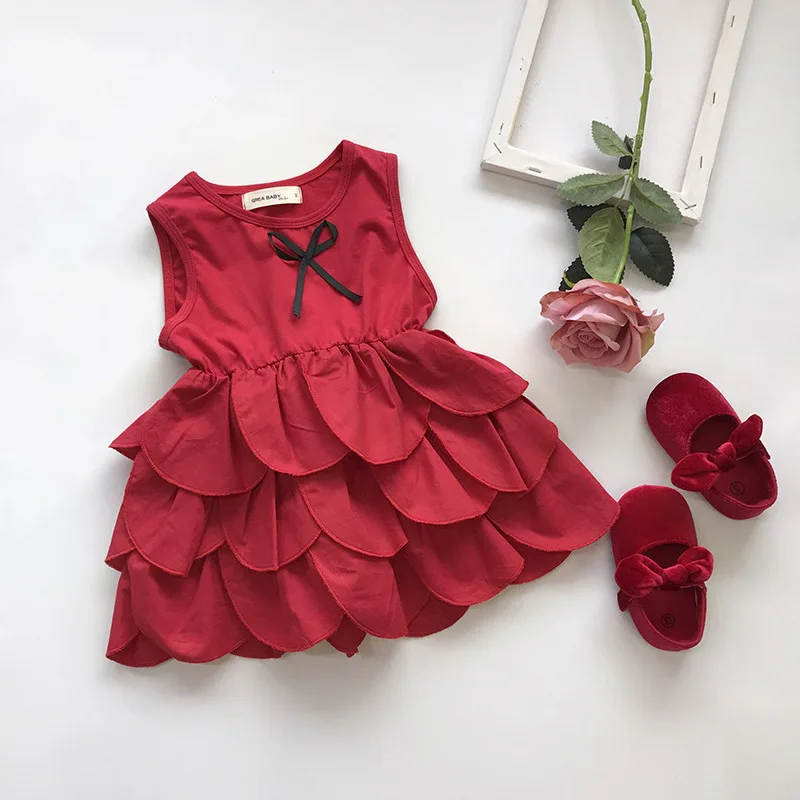 

2019 Summe New online Red Rose petal Girl Baby dress vest dress
