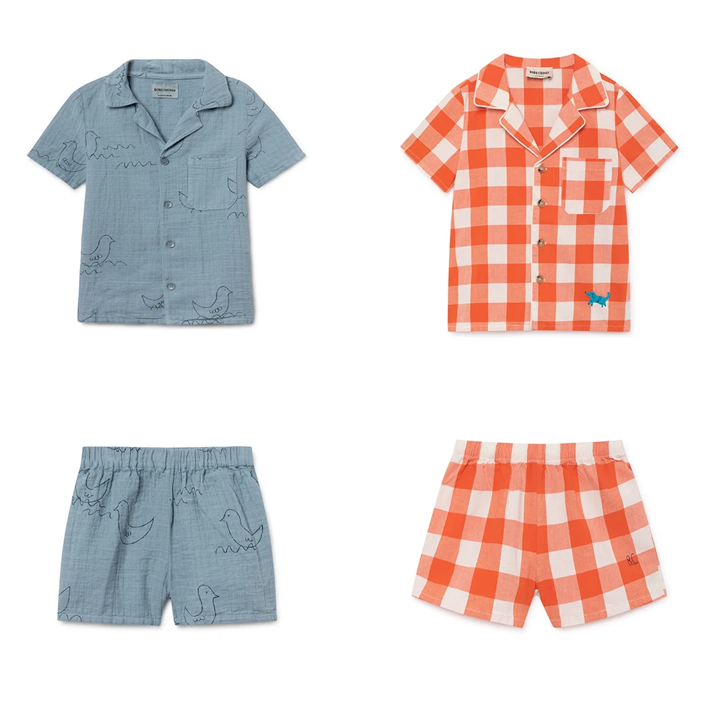 

Kids Pajamas Sets Bobo Choses 2019 Summer Plaid Baby Girls Boys Clothing Costume Short Sleeve Children Sleepwear Pajamas Sets