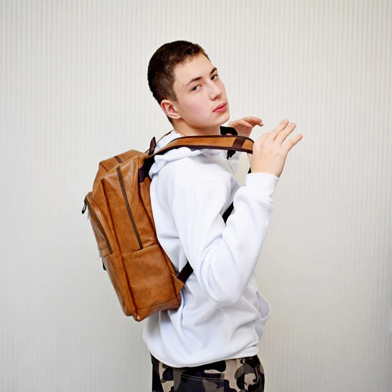  Fashion Men Backpack Waterproof PU Leather Travel Bag Man Large Capacity Teenager Male Mochila Lapt - 32963029173