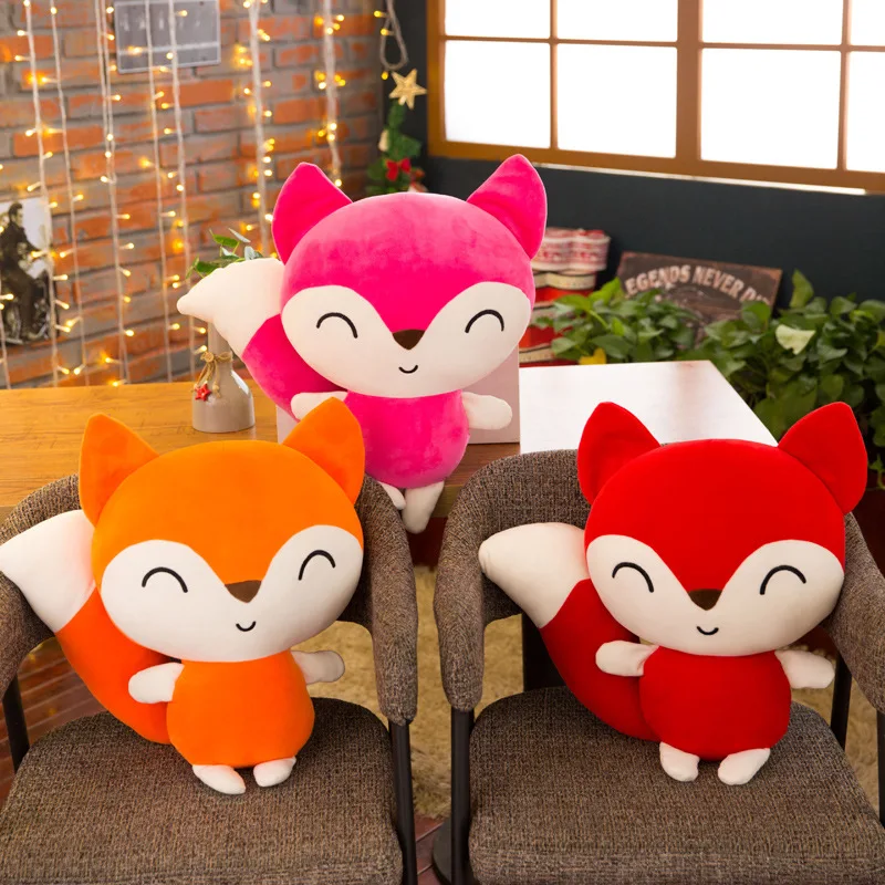 Плюшевые Куклы Kawaii Fox 24 см 3 цвета розовая лиса плюшевая игрушка с большим хвостом