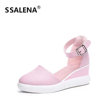 

Women Buckle Strap Wedge Sandals Ladies Pointed Toe Fashion Party Sandals Female Close Toe Block Heel Elegant Shoes AA60723