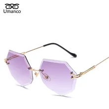 Umanco, модные женские солнцезащитные очки без оправы, полигональные, цветные, сильные оттенки, зеркальные, градиентные очки, металлические ножки, винтажные, для путешествий, UV400