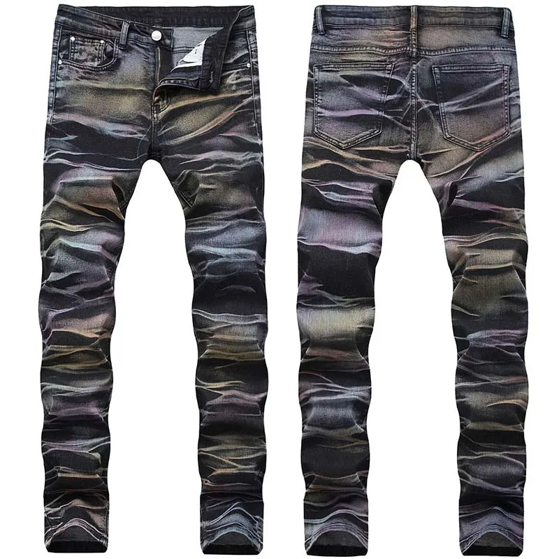 Mcikkny New Fashion Men's Painted Jeans Pants Slim Fit Stretch Straight Denim Trousers For Male Washed Size 28-42  (13)