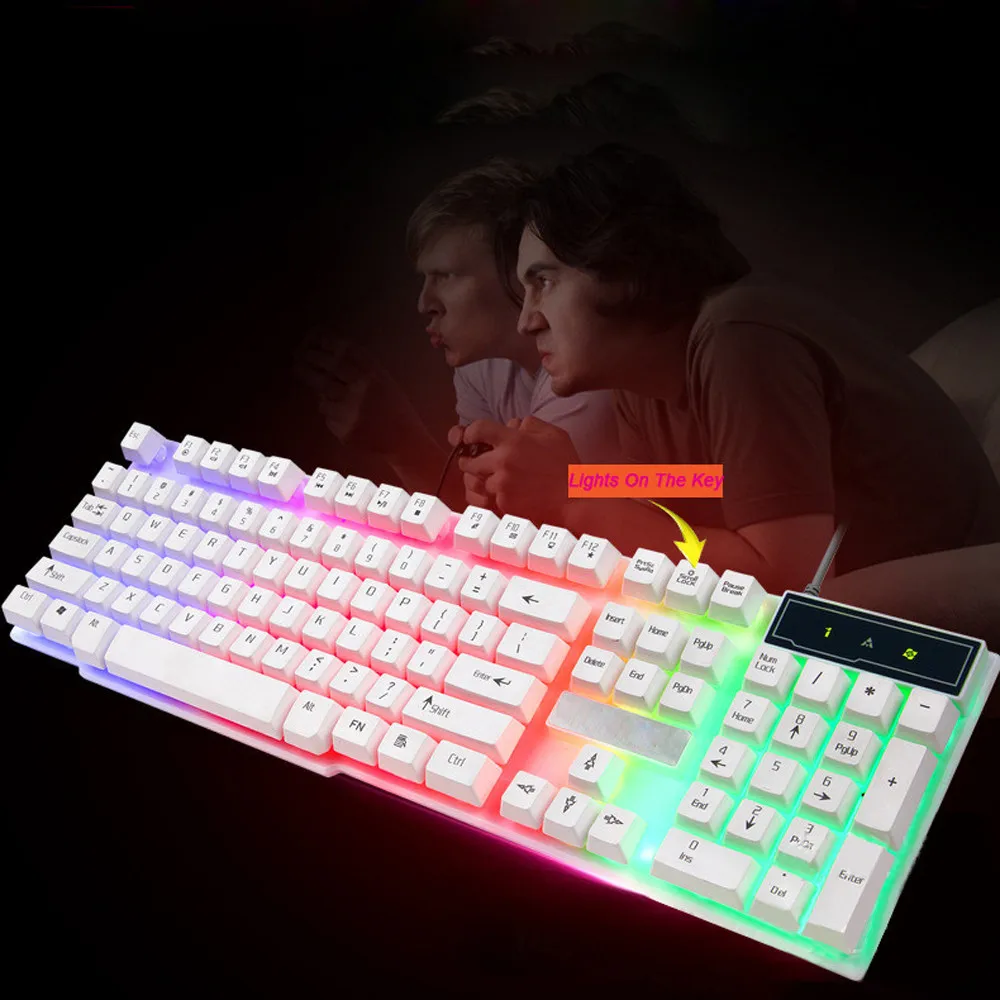 2018 New Gaming Keyboard USB Rainbow Gaming Keyboard+Mouse Colorful Crack LED Illuminated Backlit A.20