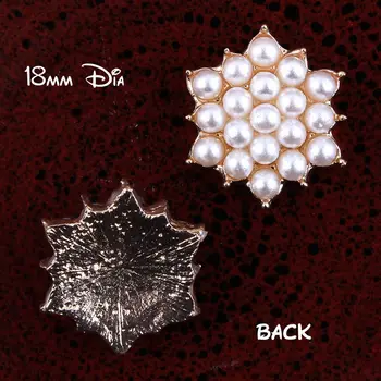 

50pcs 18MM pearl Button Alloy pearl Buttons in Gold Flat Back Embellishments RMM304