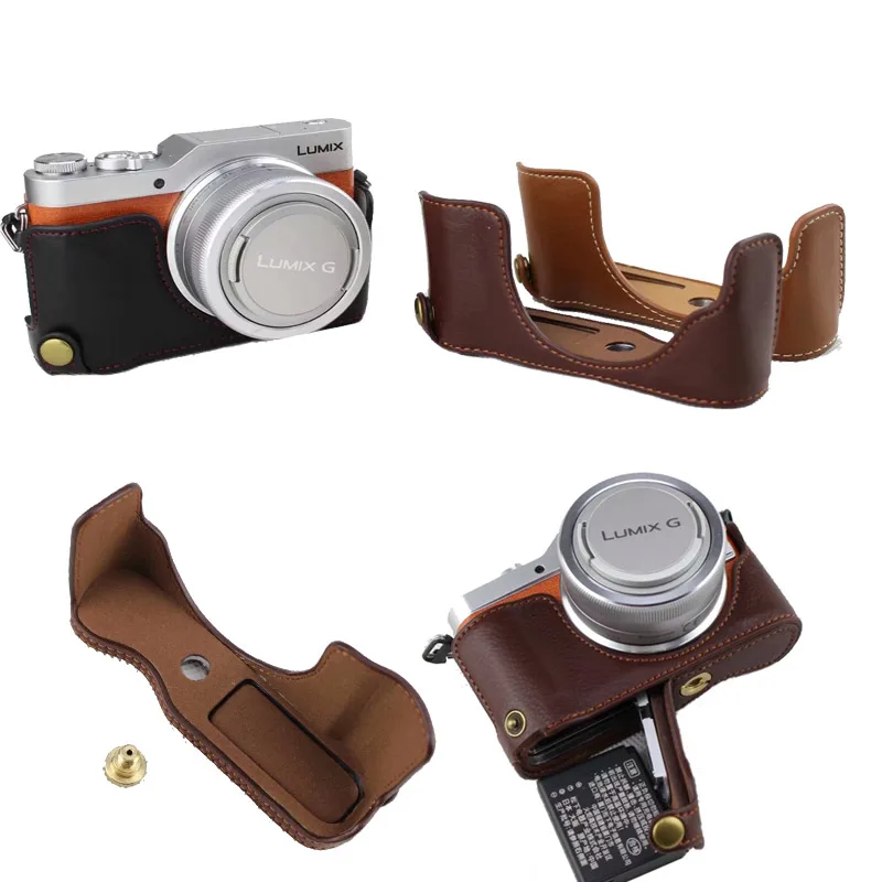 

Retro Genuine Leather Camera Bag Bottom Case For Panasonic LUMIX GF10 Half Body Set Cover With Battery Opening