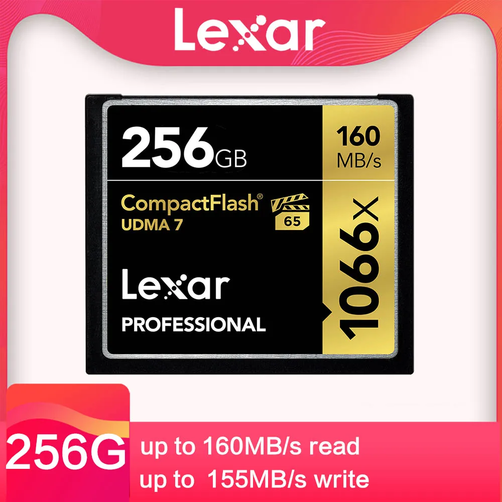 Lexar UDMA 7 CF карт 1066x64 Гб оперативной памяти, 32 Гб встроенной памяти, 128 Гб до 160 МБ/с. VPG-65 Compactflash карты памяти для Full HD/3D и видео в формате 4K