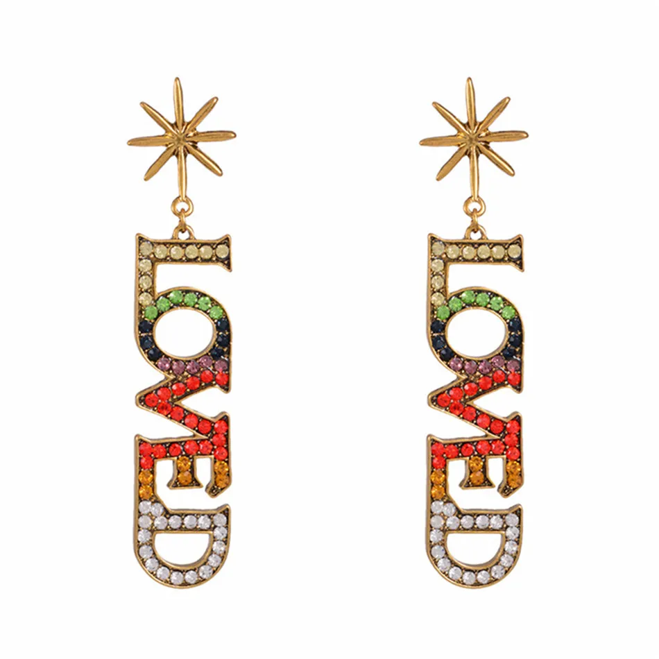 

PENGBIN Exquisite Colorful Crystal LOVE Earrings Long Stud Earrings Charm Jewelry for Women Girls