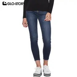 GLO-STORY Европейский Панк ботильоны-Длина высокого стрейч брюки карандаш Для женщин женские облегающие джинсы джинсовая ткань, зауженный