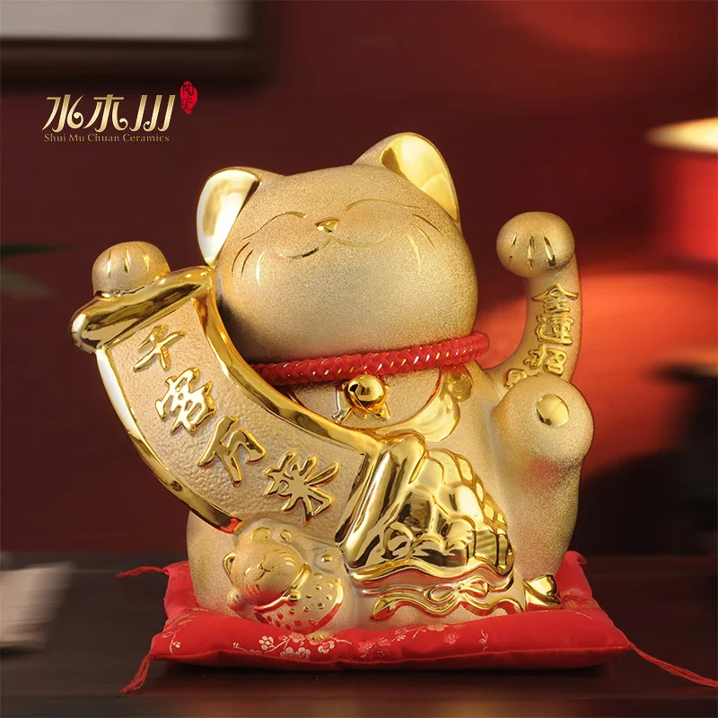 

Golden Lucky Cat Cans Bottle Gift Arrangements Wedding Decoration Super Large Ceramic Figurines Traditional Chinese Home Decor