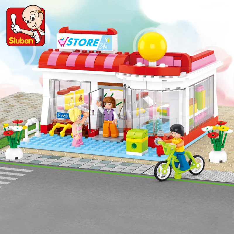 Sluban Model building kits compatible with lego city 24 hours store 700 3D blocks Educational toys hobbies for children | Игрушки и