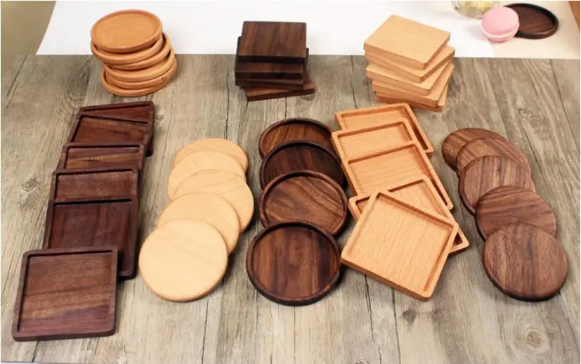 

200pcs/lot 8.8cm Beech & Walnut Wood Coasters Cup Coffee Tea Cup Pads Drinking Mats Teapot Drink Coaster SN1906