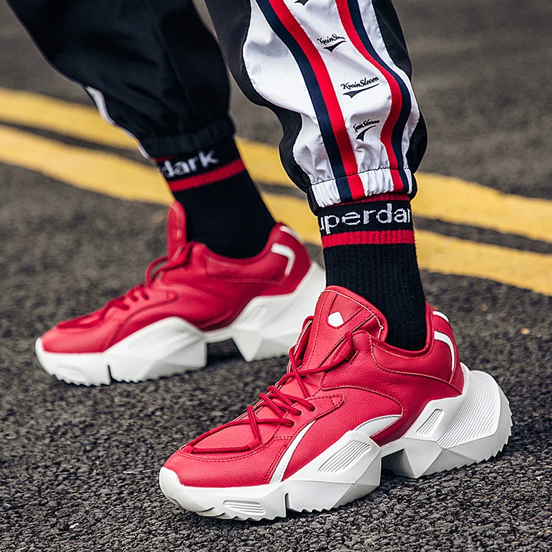 

Bomlight Men Chunky Shoes Quality PU Leather Breathable Casual Dad Shoes Lace Up Fashion Outdoor Men Sneakers Male Shoes Adult