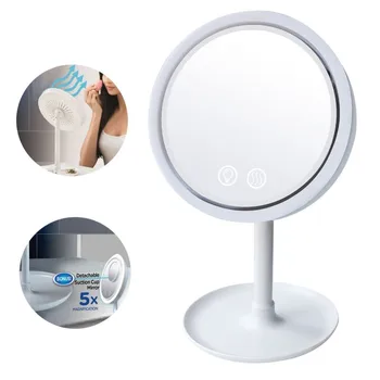 

3 in 1 LED lights Mirror FoldingMagnification Makeup Mirror Compact Stand Hand Cosmetic Mirror Woman Pocket Mirrors with Fan