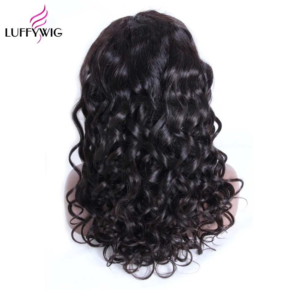 LUFFYHAIR 13x6 глубокая часть кружева спереди свободный волнистый парик человеческих волос Glueless Remy бразильские с предварительно сорванными волосами для женщин