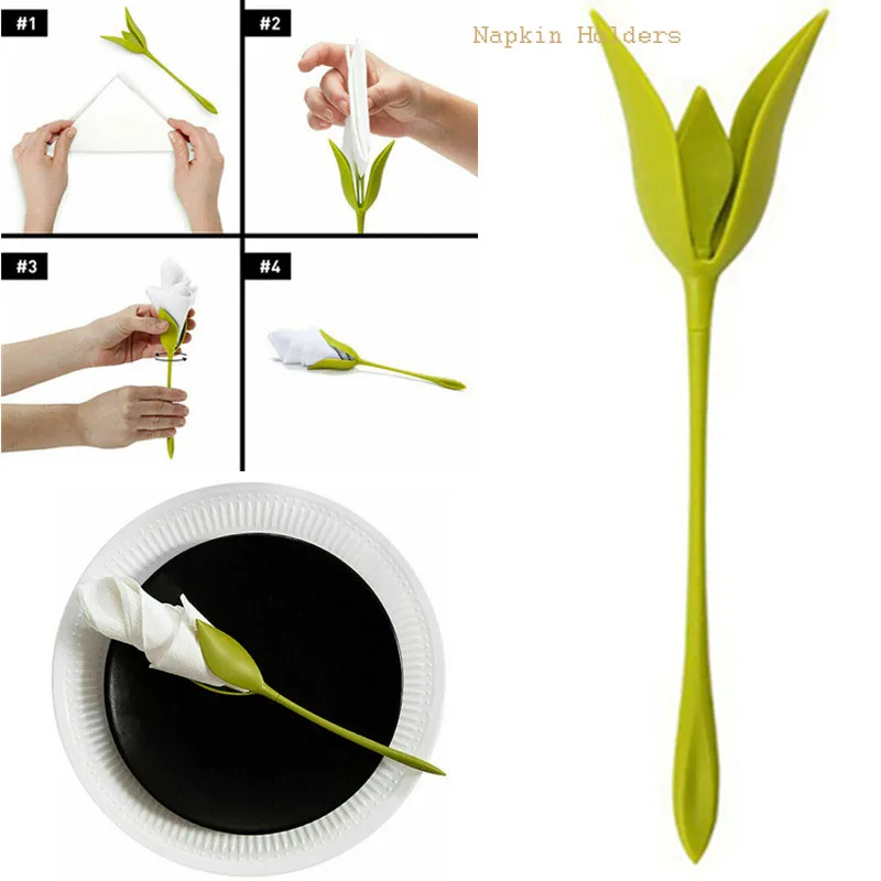 

4pcs/lot Green Leaf Plastic Napkin Rack Paper Towel Folded Into Rose Napkin Ring Dinner Hotel Tabletop Decorations New 2019