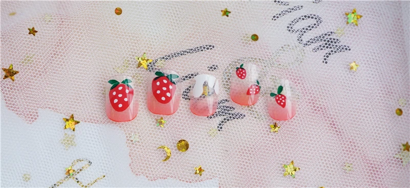 Градиентные прозрачные однотонные накладные ногти с клубничным узором японские милые накладные ногти с мультяшным рисунком французские накладные ногти 24 шт