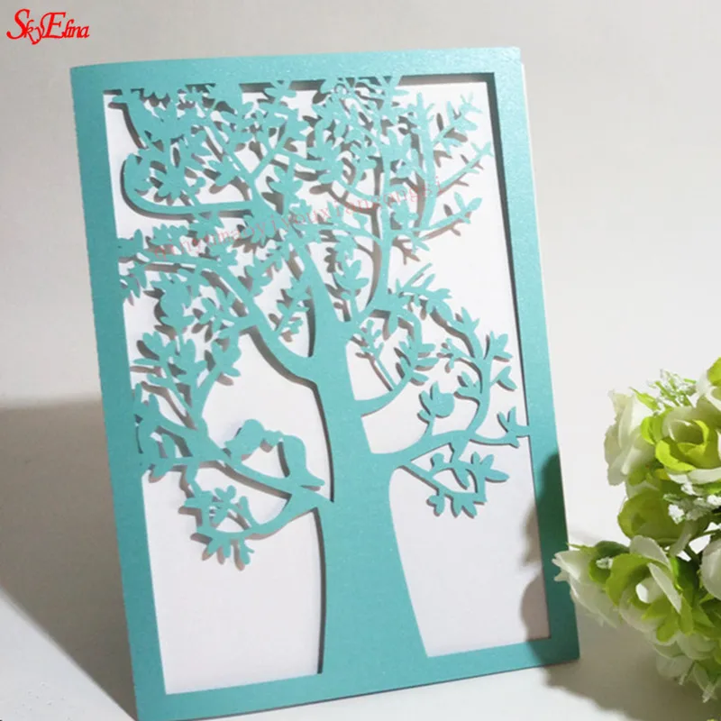 10pcslot Hot Sale Chic Tree Design Laser Cut Wedding Invitation Card Wedding Party Decoration Paper Craft Greeting Card 6ZSH196 (4)