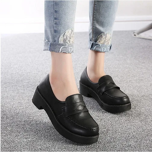 ladies black chunky loafers