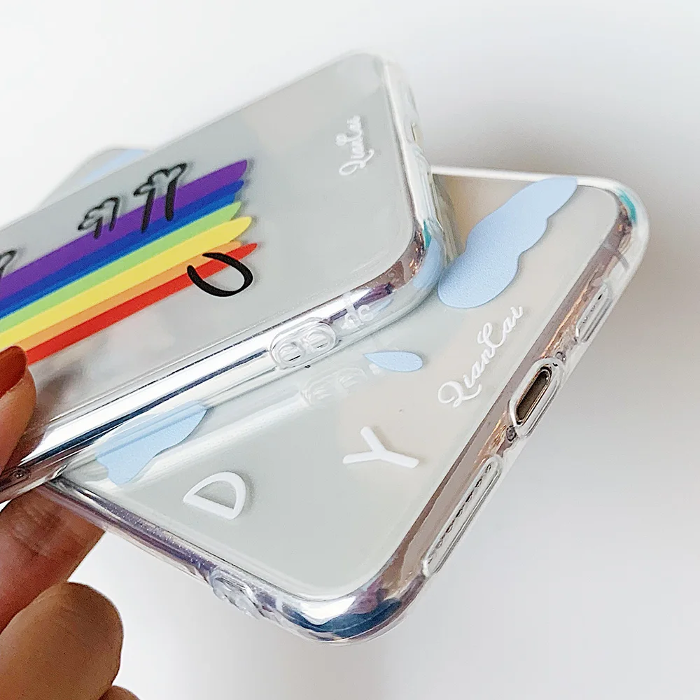 KIPX1102_6_JONSNOW Phone Case For iPhone 6S 7 8 Plus X XR XS Max Rainbow Dog and Rainyday Pattern Clear Soft Silicone Cover Cases