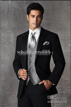 

Latest Coat Pants Design Black And Gray Groom Tuxedos Slim Fit Best Man Groomsmen Men Wedding Suits (Jacket+Pants+Vest+Tie)