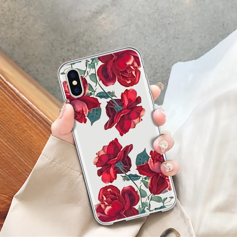 

Flower Silicone Phone Case For iPhone X XS MAX XR Transparent TPU Floral Cover For iPhone 6 6S 7 8 Plus 5 SE Soft Phone Cover