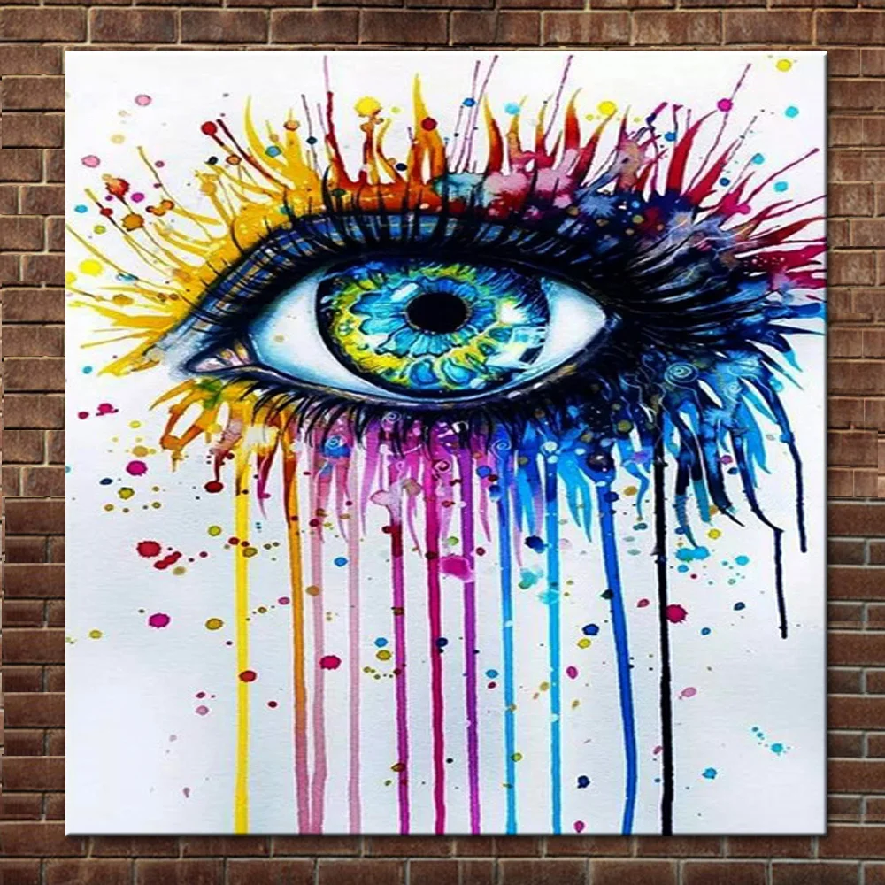 Hand Painted Abstract Cartoon Art Colorful Eye Oil Painting on Canvas