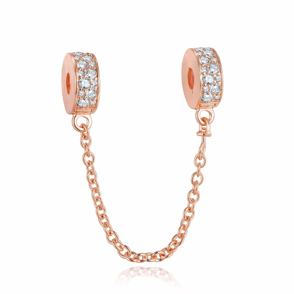 

Pandulaso Shining Elegance Safety Chain Stopper Fit Women DIY Silver 925 Bracelets Rose Golden Chain Charms For Jewelry Making