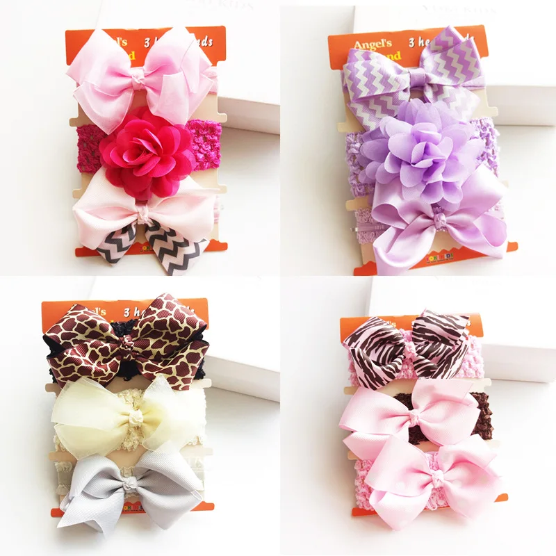 

3pcs/set Chiffon Flower Great Elasticity Kid Headband Leopard Print Girls Headband Wave Print Purple Hairband Birthday Gift Band