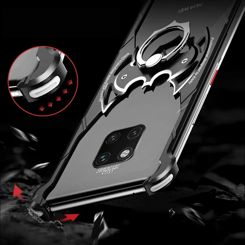 Günstige OATSBASF Luxus mit bat ring halter Fall Für Huawei mate 20 Pro Fall für Huawei mate 20 RS 20X Shell fall Metall Stoßfänger abdeckung