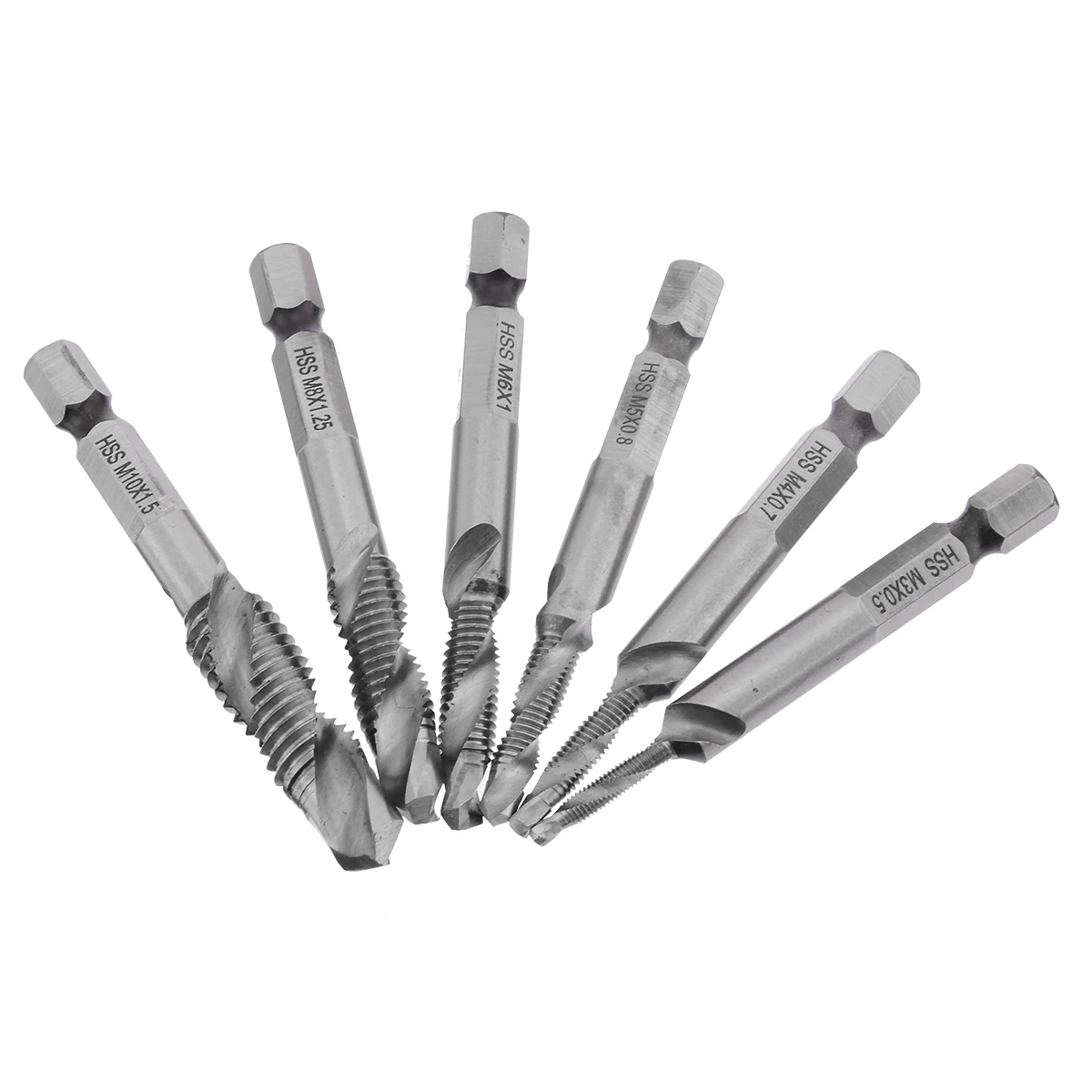 

6pcs 1/4'' Hex Shank M3-M10 Drill Bit HSS Metric Screw Thread Taper Drill Cone Bits Set for Drilling Tapping Cutting Soft Metal
