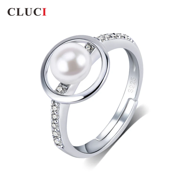 

CLUCI Silver 925 Akoya Pearl Zircon Ring Jewelry for Women Adjustable Round 6-7 mm Akoya Saltwater Pearl Rings Gift Jewelry