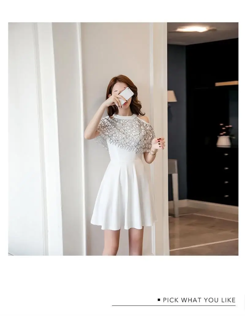 2018 New Arrivals Summer Women dress Short Sleeve Slim Hollow Out Lace A Word Is Bitter Fleabane Dresses Free Shipping