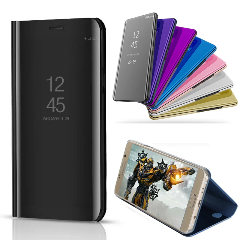 

Smart Flip Stand Mirror Case For Huawei Y9 2018 Case Clear View PU Leather Cover For Huawei Y9 2018 Case Cover