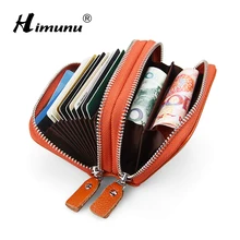 Противоугонная Для мужчин кожаный бумажник Slim Mini RFID Бумажник двойной молнии Бизнес держатель для карт Пояса из натуральной кожи кредитной карты случай протектор