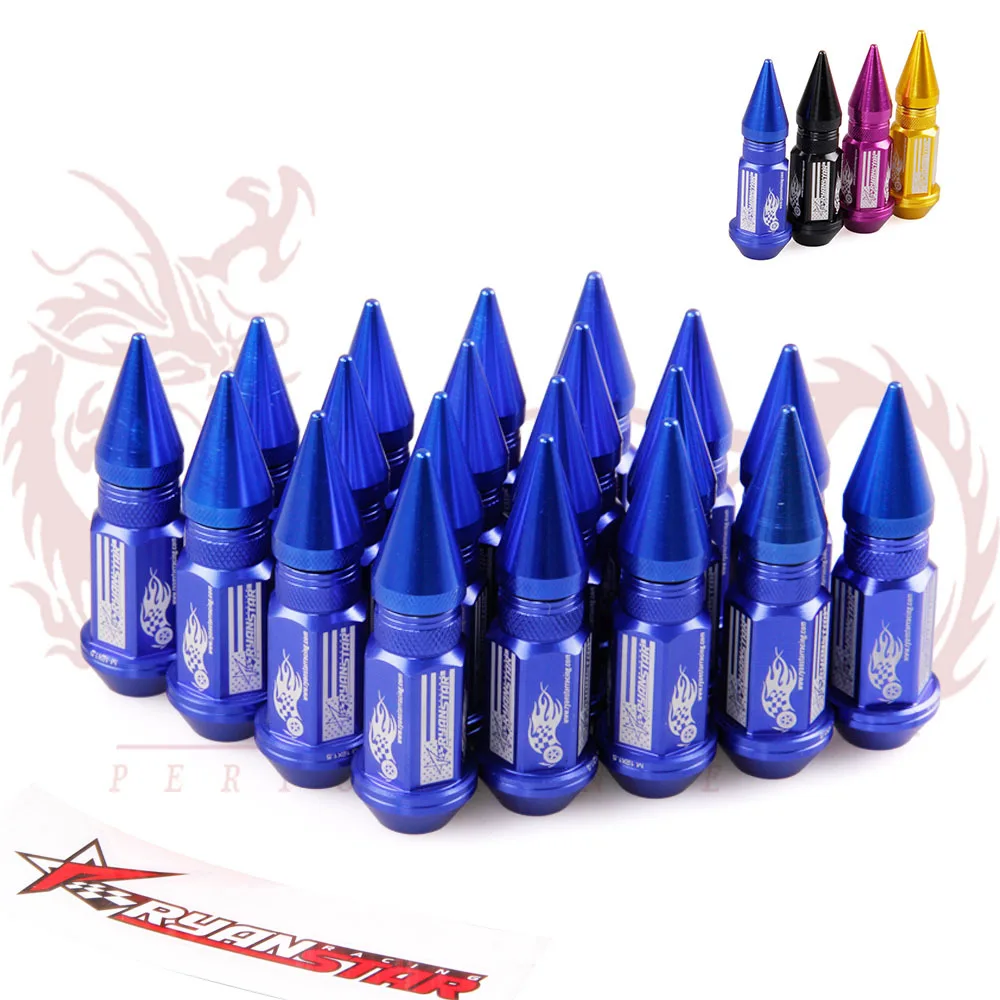 

RYANSTAR Racing Car Styling 52MM Wheel Lug Nuts + 20pcs Spear Tip + Stickers P12x1.5 Extended Tuner