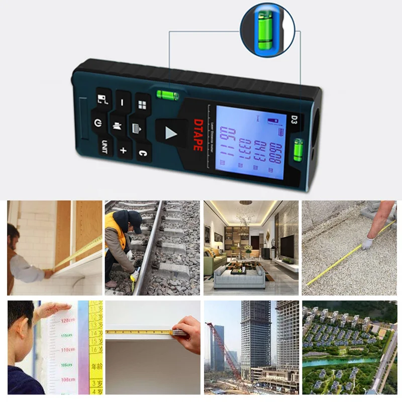 D3 Laser Range Finder DTAPE Distance Meter 40M/60M/80M/100M Tape Ruler Measure Laser Distance Volume Tool Auto Power Off