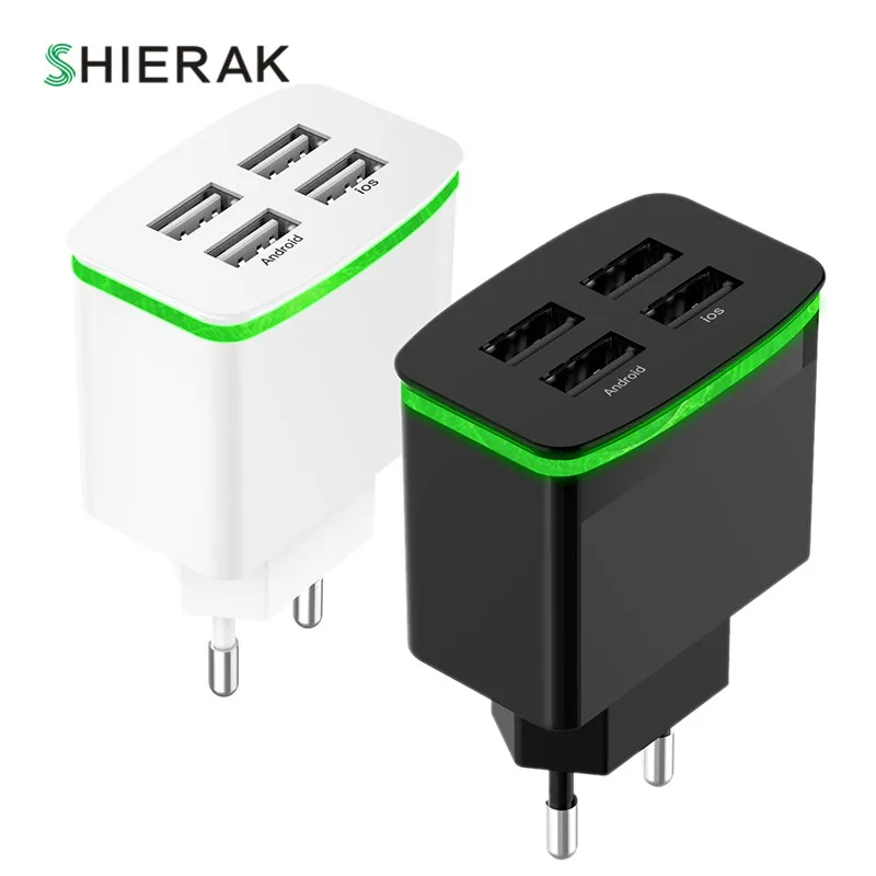 

SHIERAK New Power AC/DC Adapters EU Plug Multifunction 4 USB Port Light-emitting Charger Total 3A Travel USB Charger