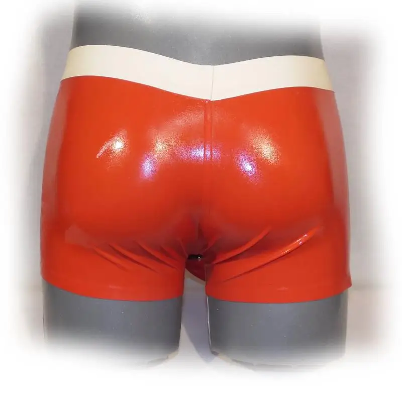 Men's Red and White Latex Underwear Adult Male Rubber Boxer Shorts Handmade