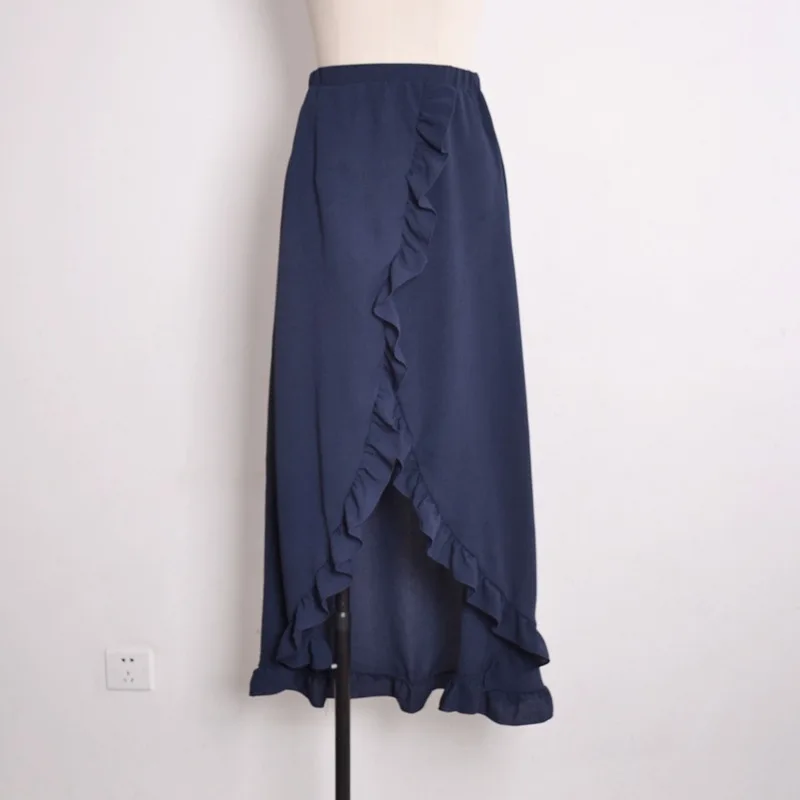 Для женщин Высокая талия Ruffled Lace-up юбка Сексуальная высокой Разделение пляжная юбка - Цвет: Синий