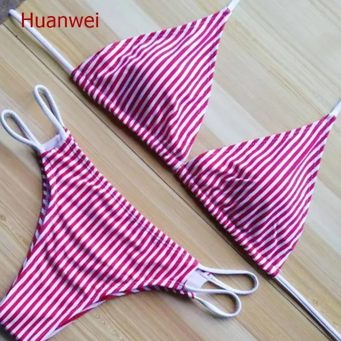 

2017 Sexy red striped Bikinis Women Swimwear Halter Top Brazilian Bikini Set Bathing Suit Summer Beach Wear Biquini
